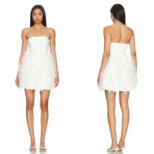 Cinq à Sept White Ruffled Strapless Sheath Mini Dress